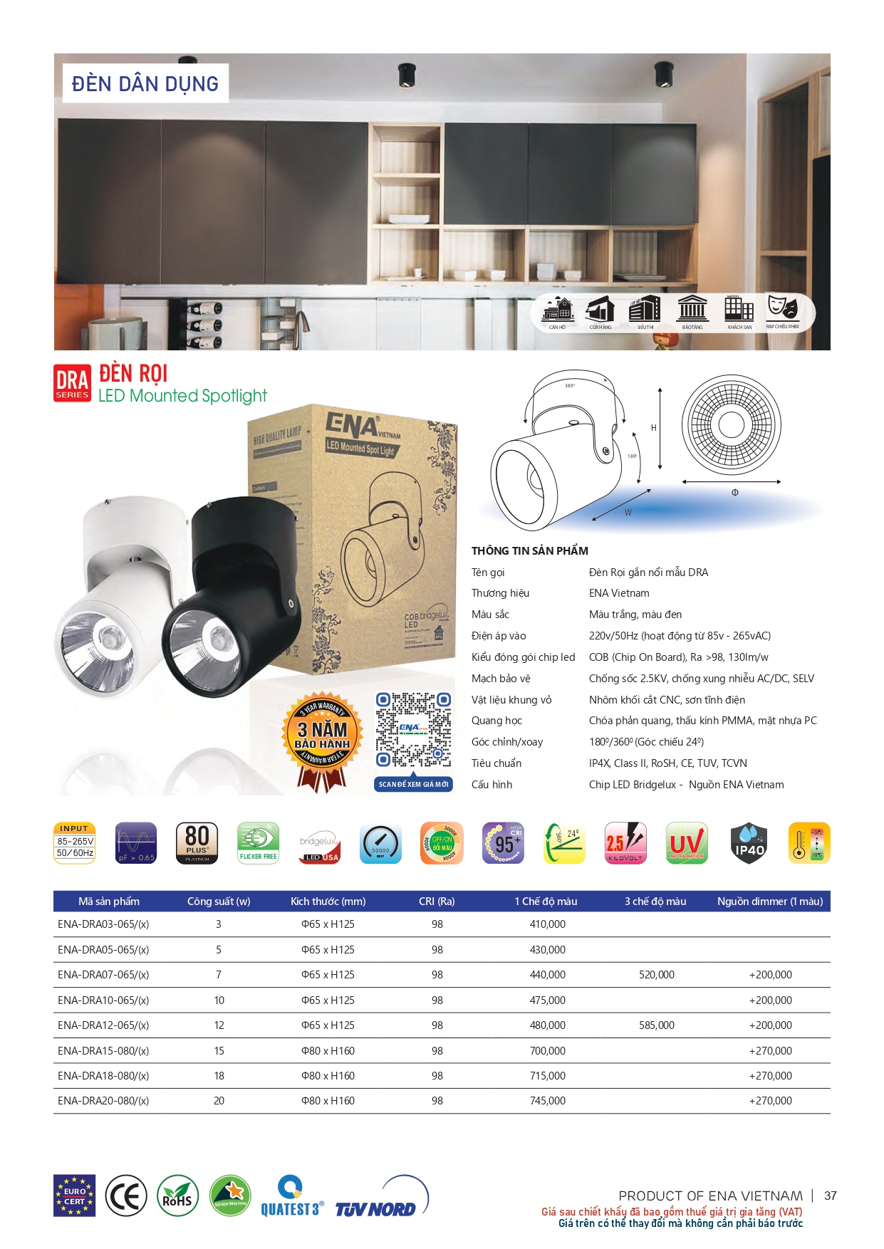 Bảng giá đèn led Ena 2026
